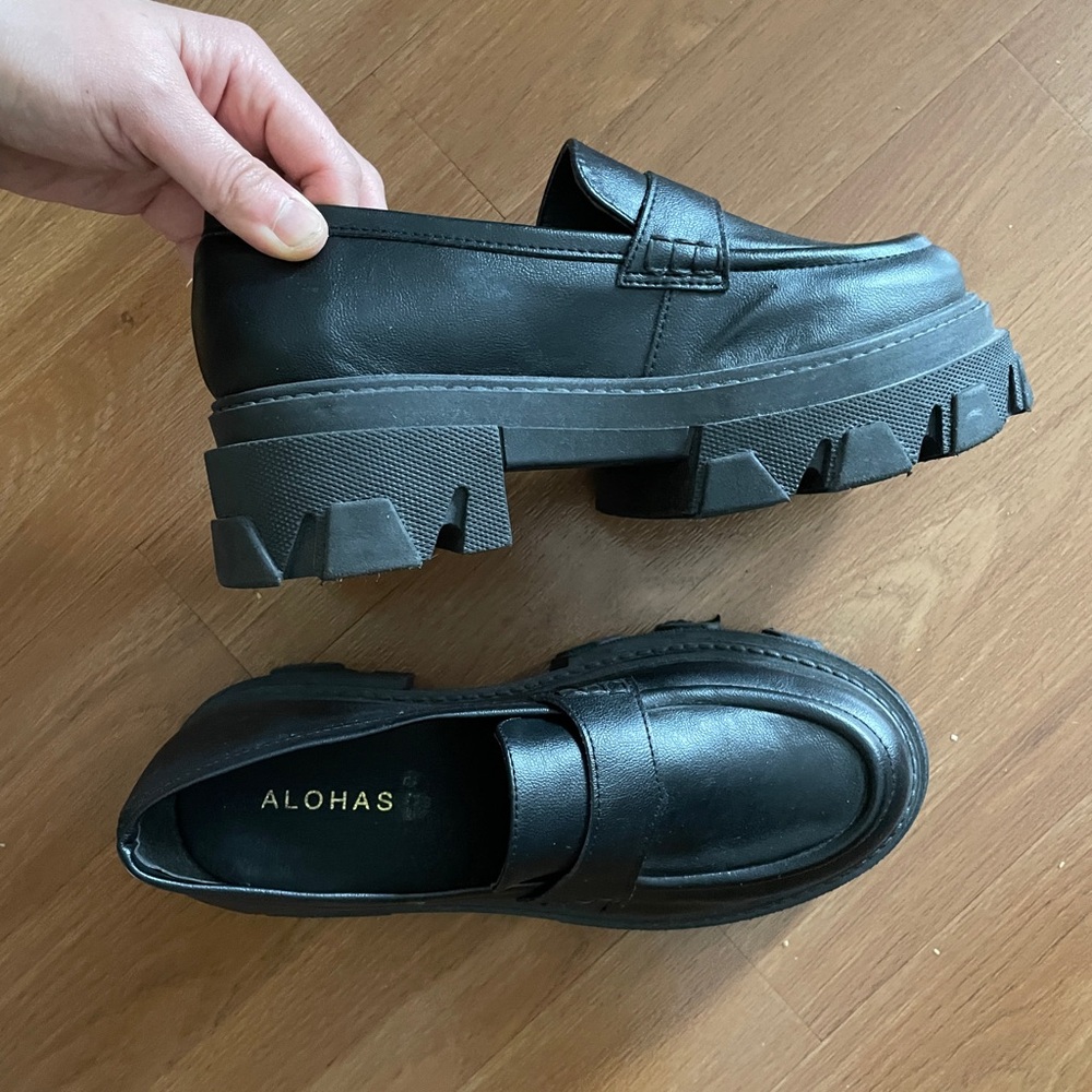 ALOHAS Black Chunky Platform Loafers - Picture 3 of 7
